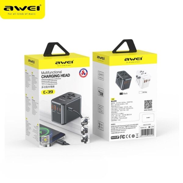 Awei C 39 5 - Awei C-39 Universal rejseadapter med USB-porte